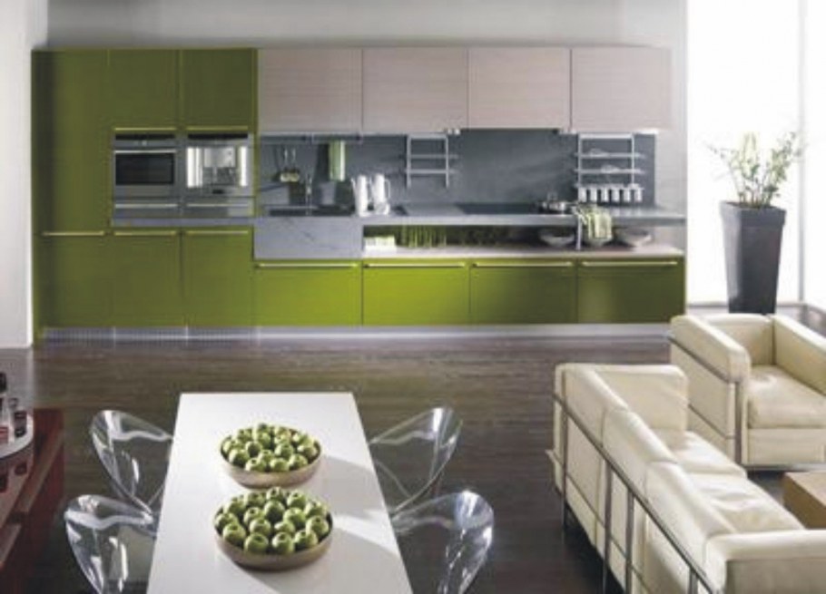 Серо-зеленый цвет в интерьере кухни