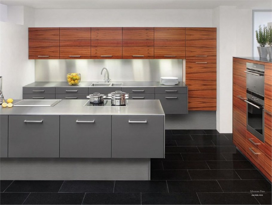 Кухни комбинированные цвета серый с