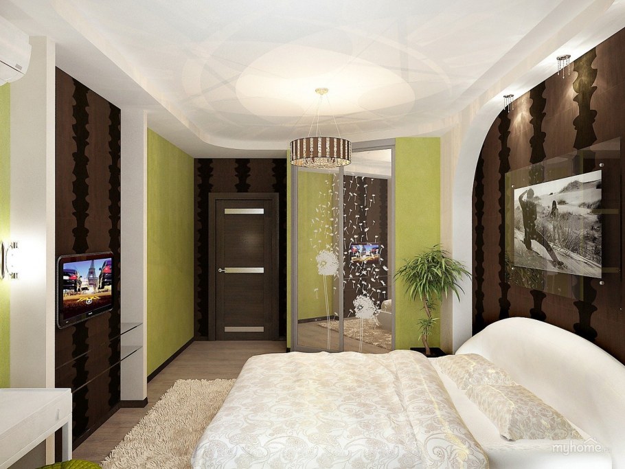 Зелено коричневая спальня