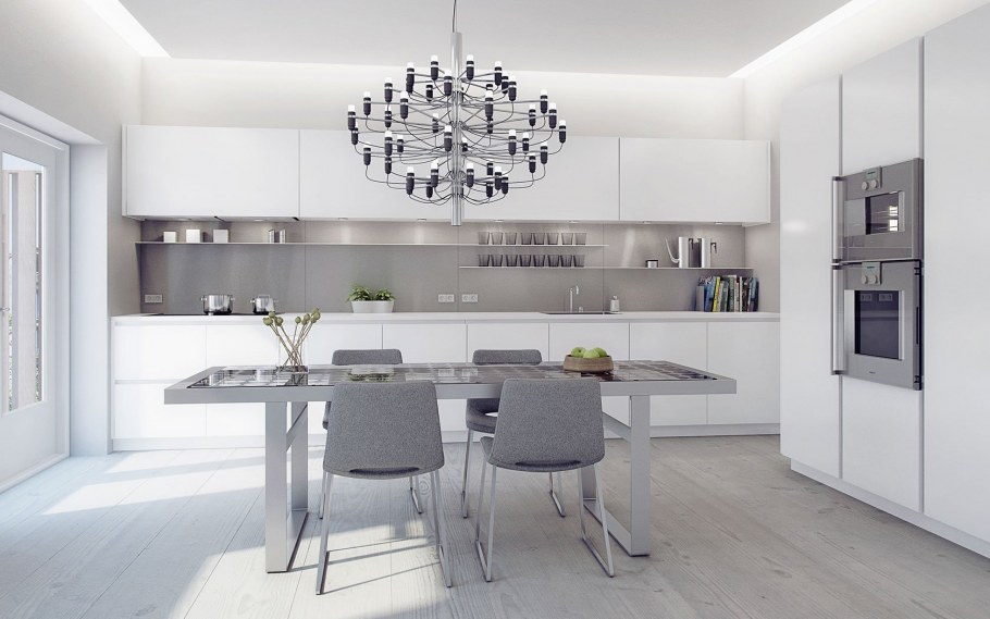 Интерьер бело серой кухни