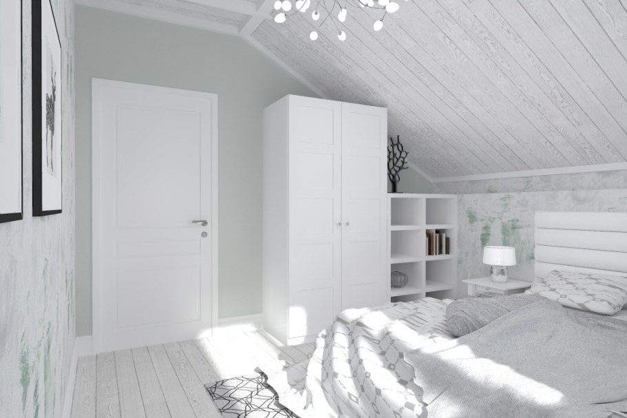 Белая спальня в мансарде