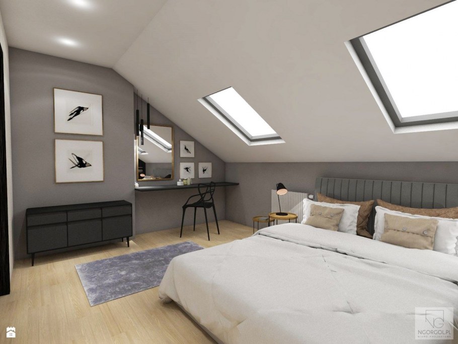Светлая спальня на мансарде