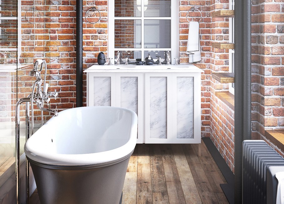 Кирпич в интерьере ванной