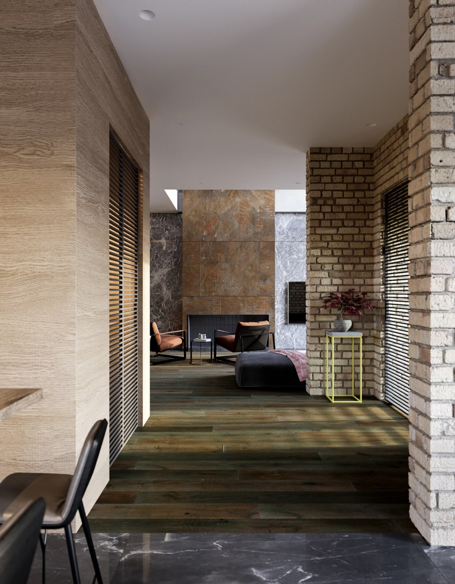 Сочетание кирпича и дерева