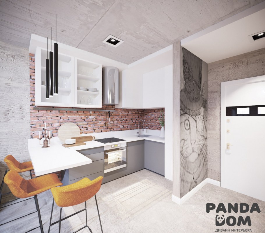 Светлый лофт в квартире кухня гостиная