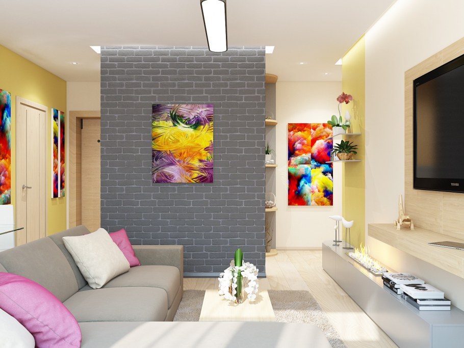 Яркие интерьеры для однушки