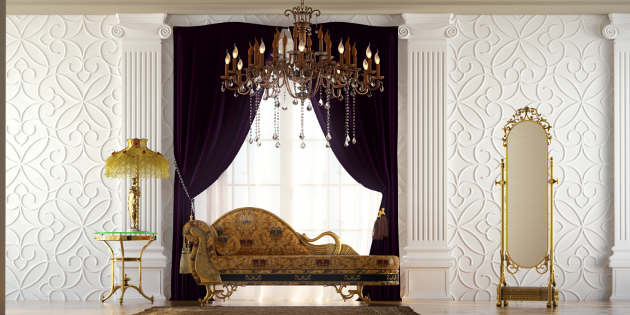 Спальня с молдингами на стенах