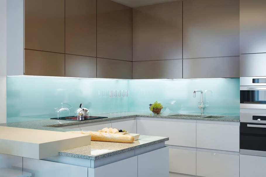 Угловая кухня с интегрированными ручками