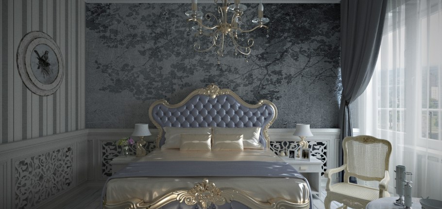 Спальня в черно серебристых тонах