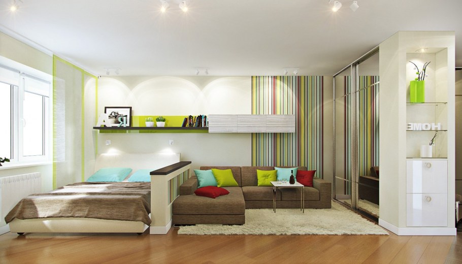 Зонирование гостиной и спальни