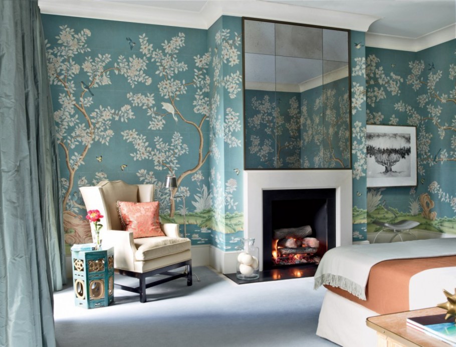 Обои в стиле Шинуазри в интерьере гостиной
