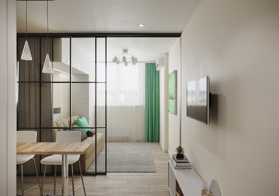 Раздвижные перегородки в квартире студии