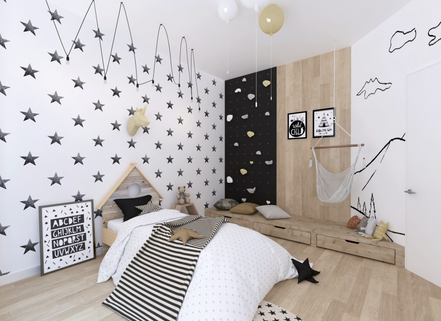 Черно белая детская в скандинавском стиле