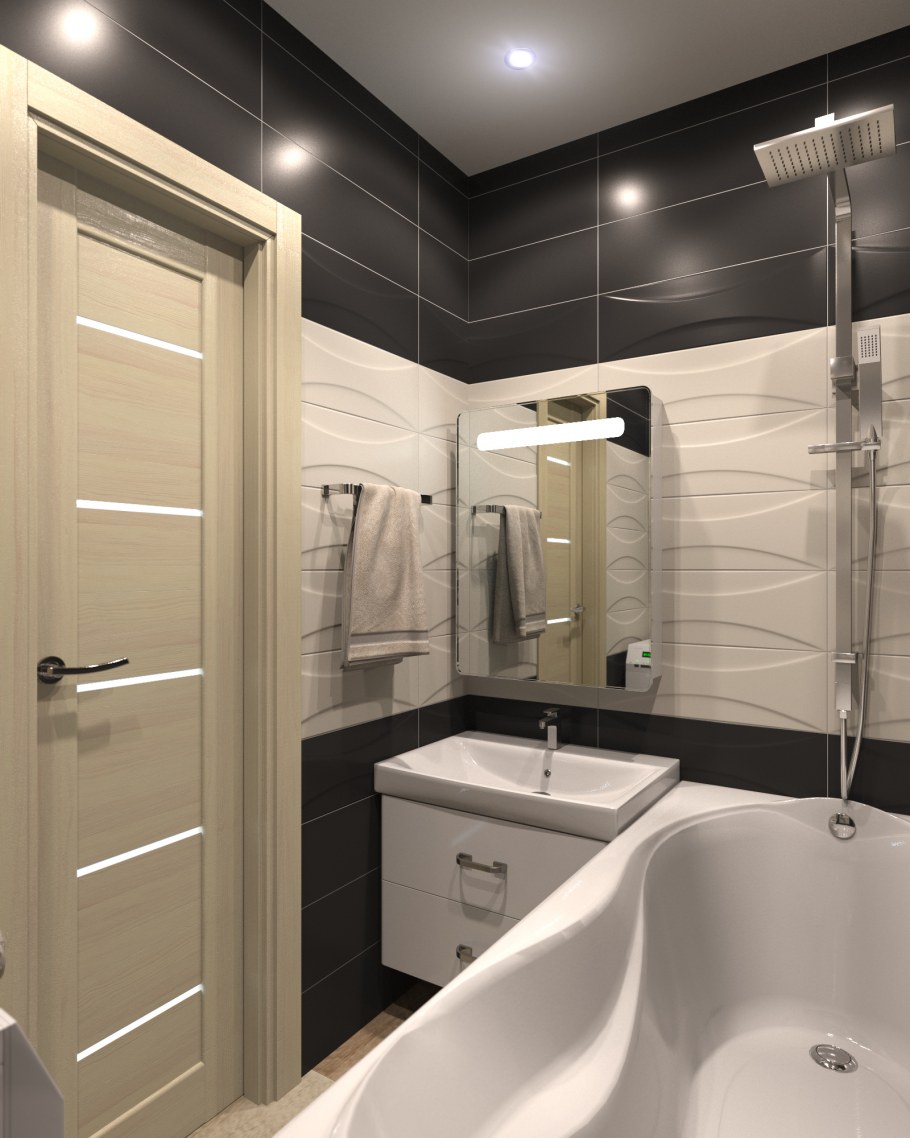 Черно бежевая ванная комната