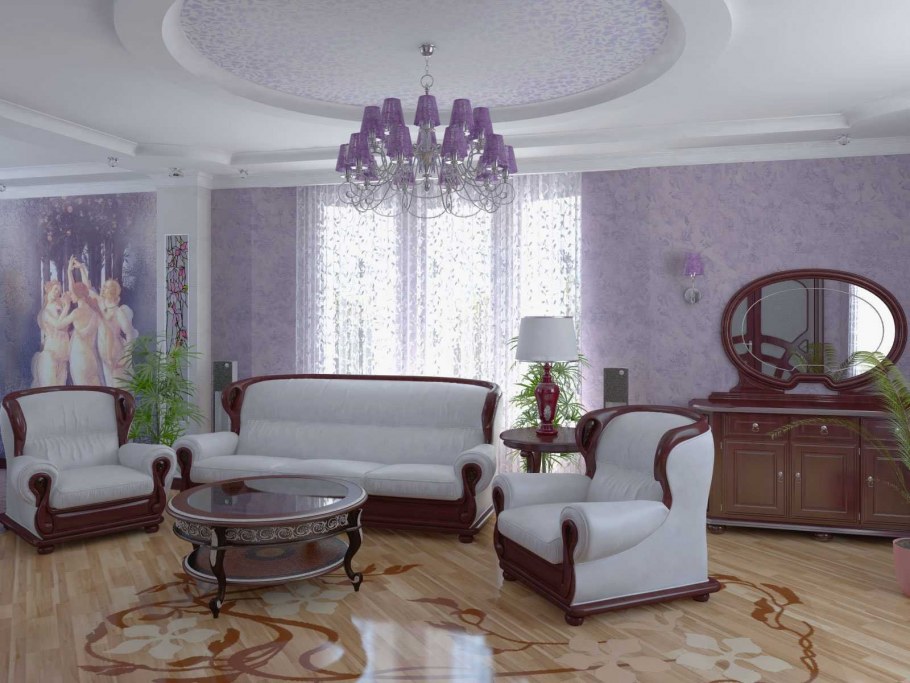 Обои для зала с тремя окнами