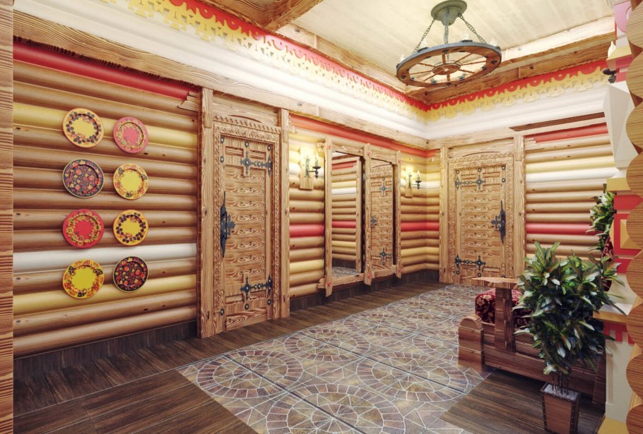 Интерьер бани в русском стиле