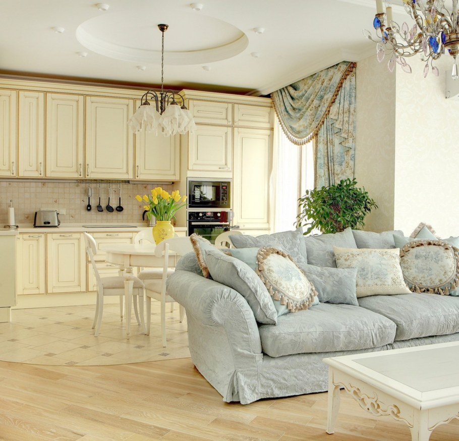 Кухня гостиная в светлых тонах