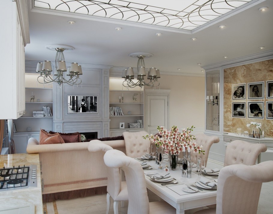 Гостиная столовая в светлых тонах