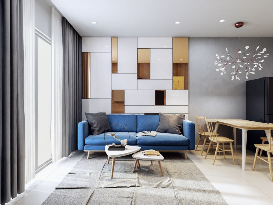 Стена за диваном в современном стиле