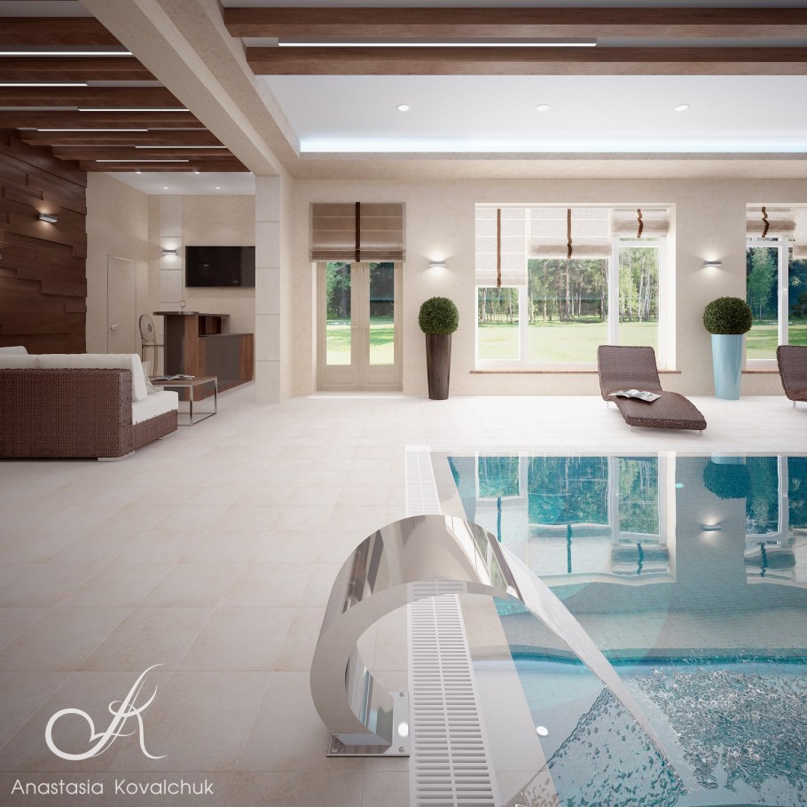 Интерьер помещения с бассейном