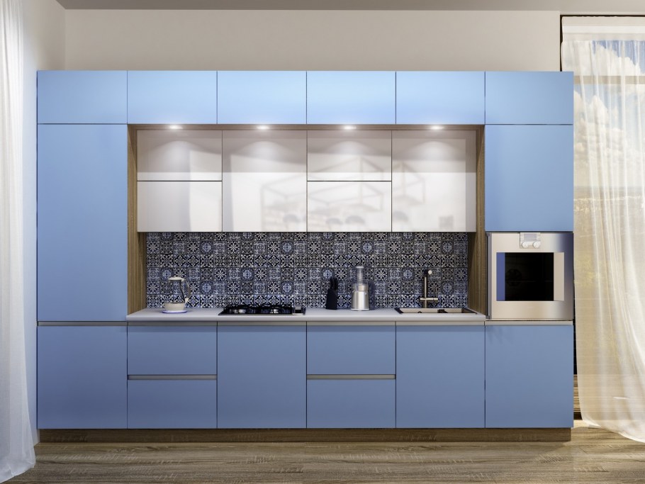 Кухня с голубыми фасадами