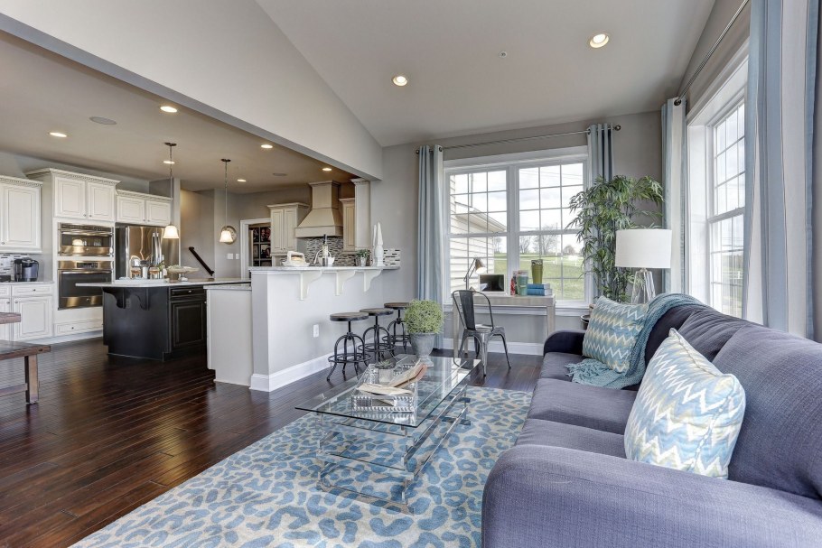 Кухня гостиная с большими окнами