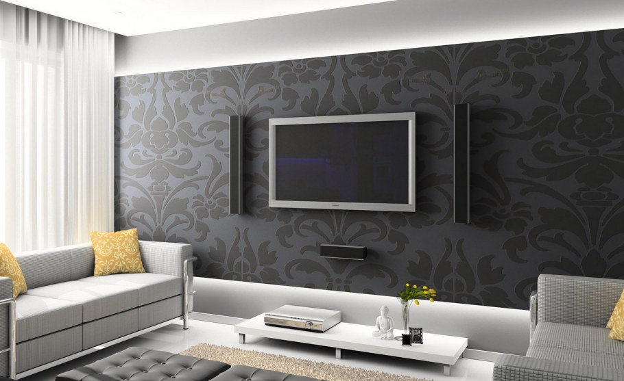 Серые обои в гостиной
