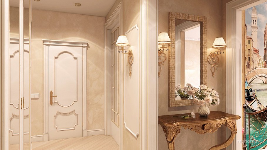 Прихожая в бежевых тонах классика