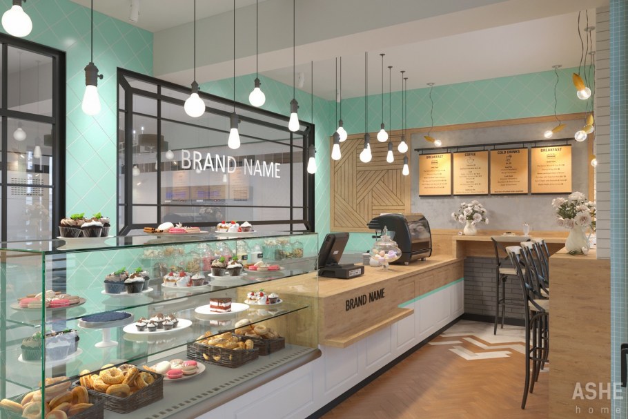 Кафе кондитерская в зеленых тонах