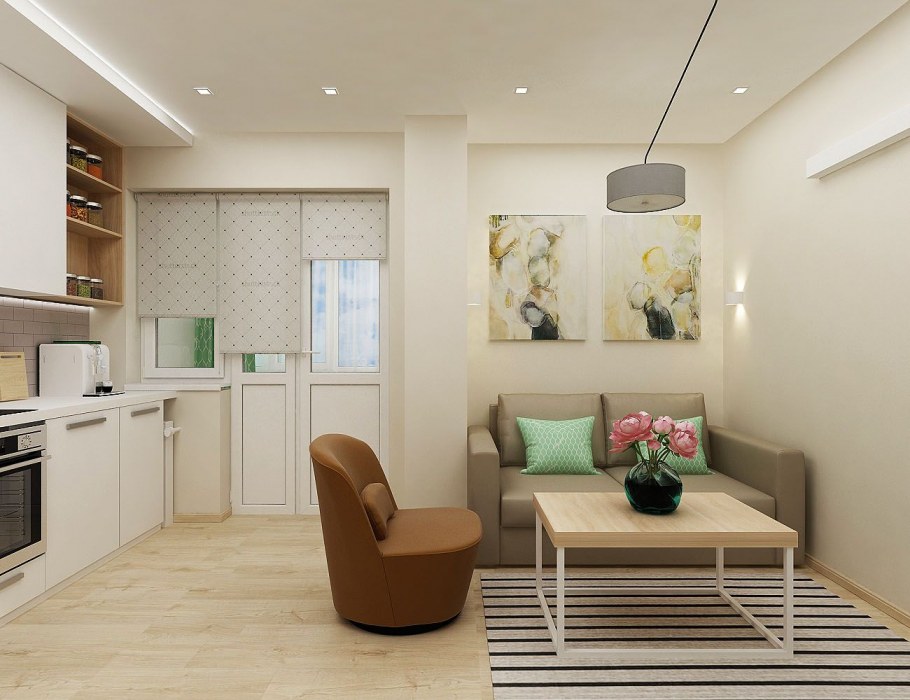 Интерьер комнаты с подиумом