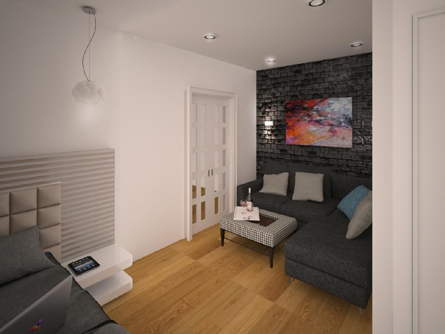 Гостиная с лоджией в скандинавском стиле