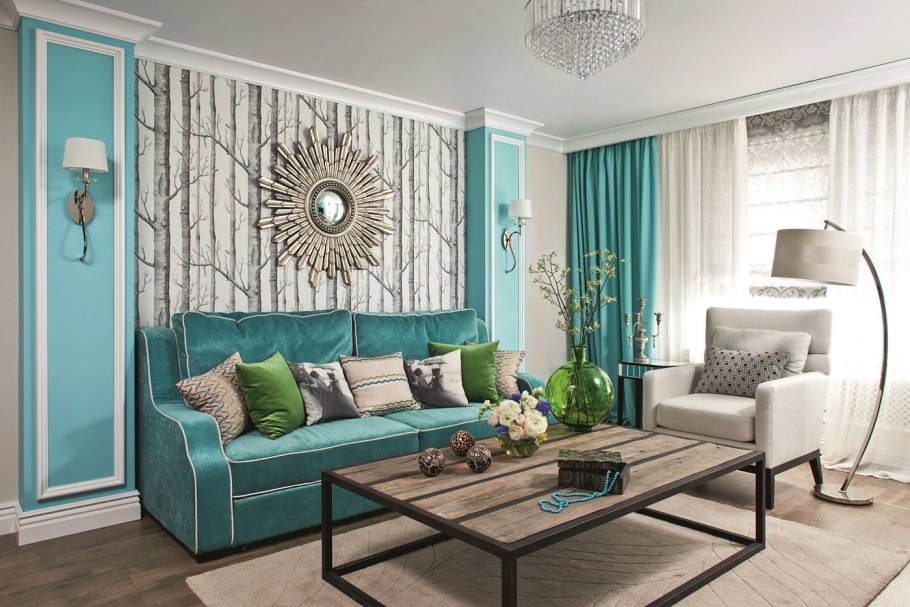 Серо бело синий интерьер