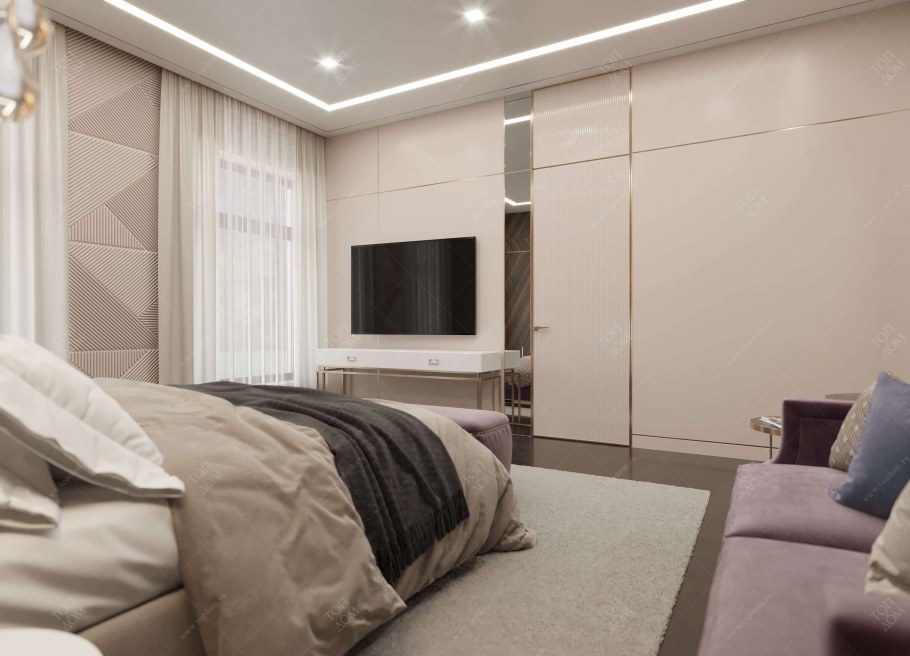 Спальня в современном стиле в светлых тонах