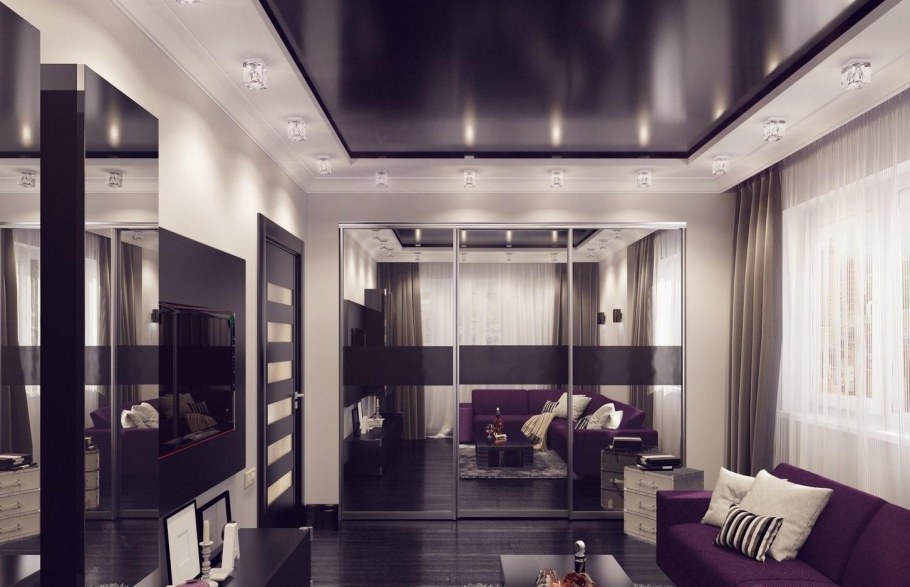 Гостиная с черным потолком