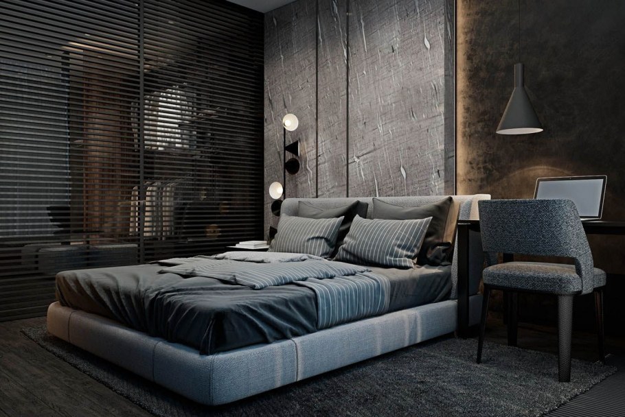 Серая мужская спальня