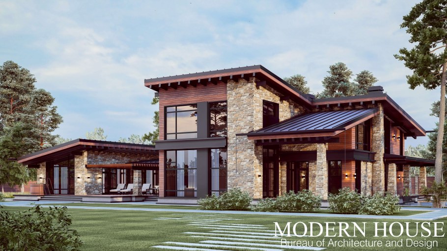 Дом в стиле Шале с террасой двухэтажный