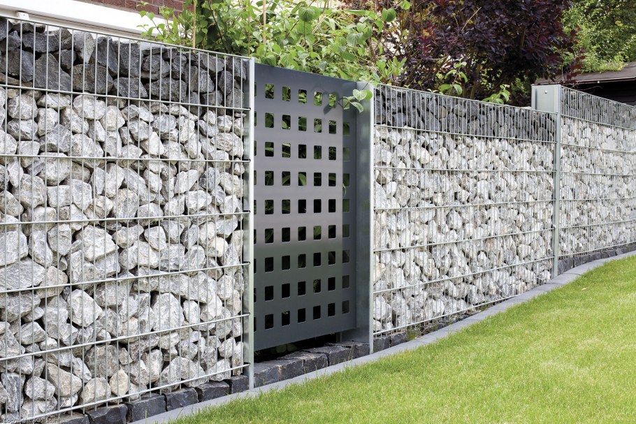 Барбекю из габионы в интерьере