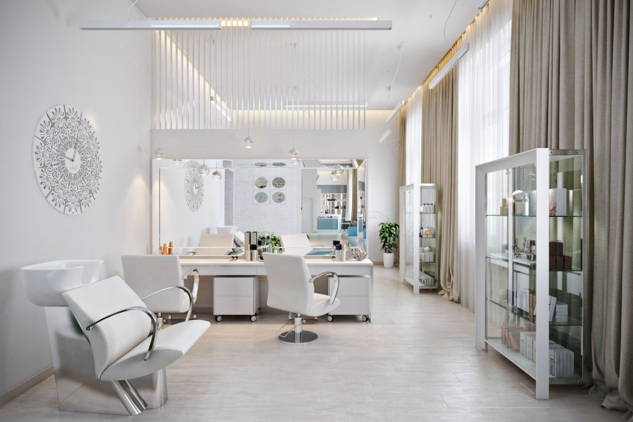 Интерьер салона красоты в белых тонах