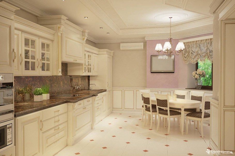 Бежевая кухня в классическом стиле