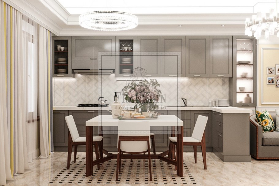 Кухня в неоклассическом стиле светлая