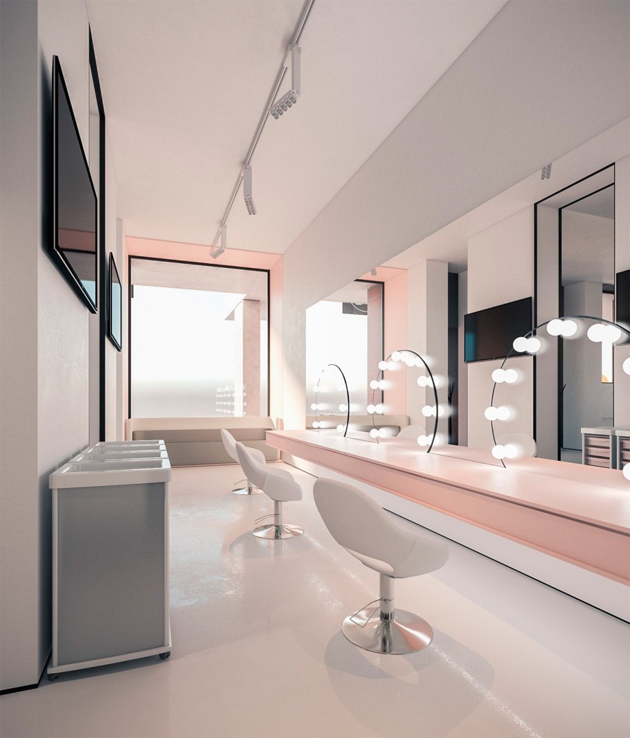 Интерьер салона красоты в светлых тонах