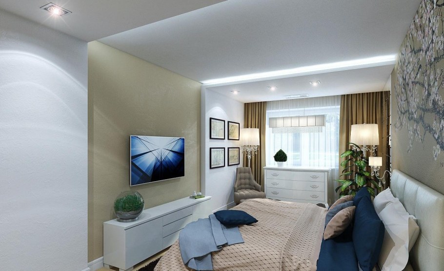 Телевизор на стене в спальне