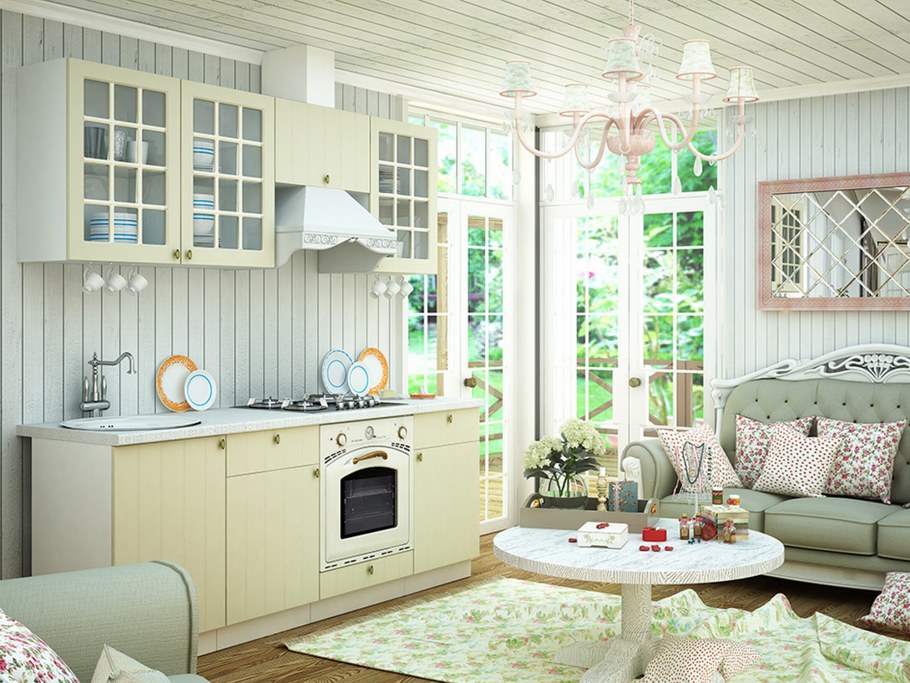 Желто зеленая кухня Прованс