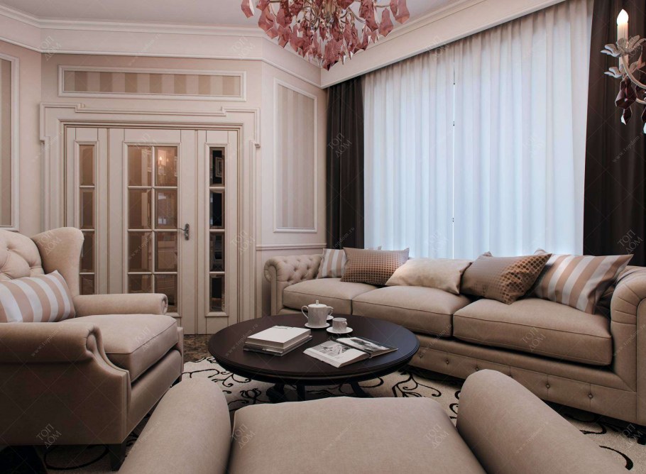 Диван светлый беж в интерьере гостиной