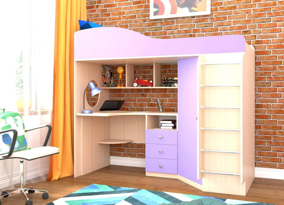 Кровать чердак кадет 1 с металлической лестницей