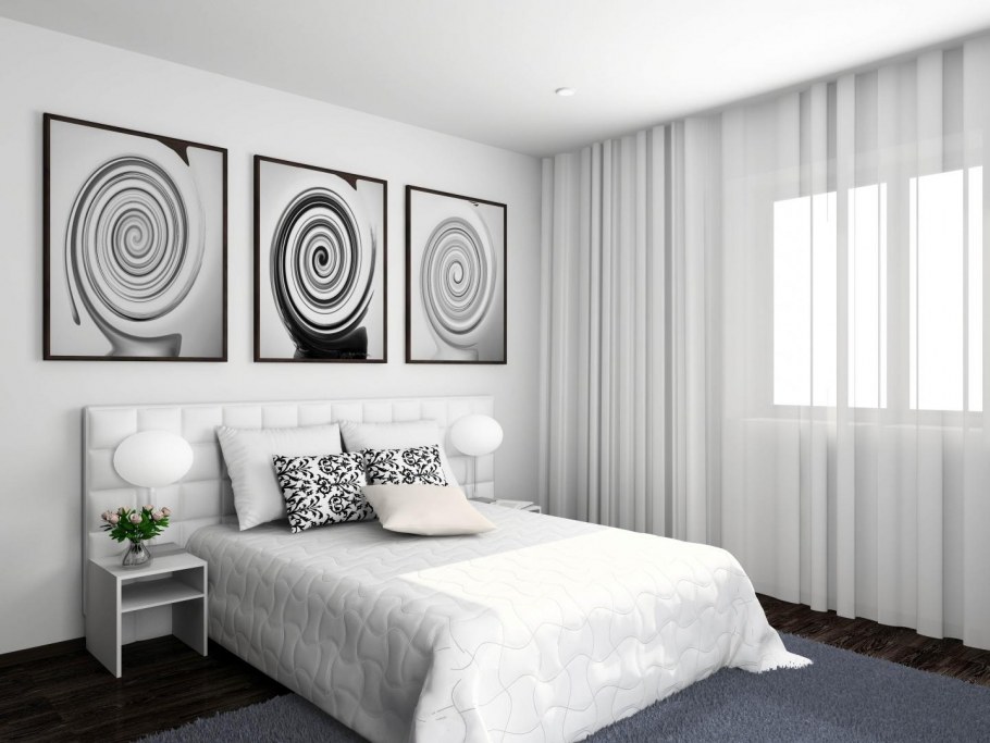 Черно белый интерьер спальни