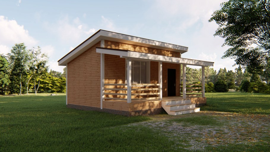 Одноэтажный дачный домик с террасой