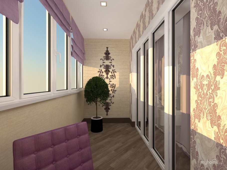 Отделка сиреневым балкон