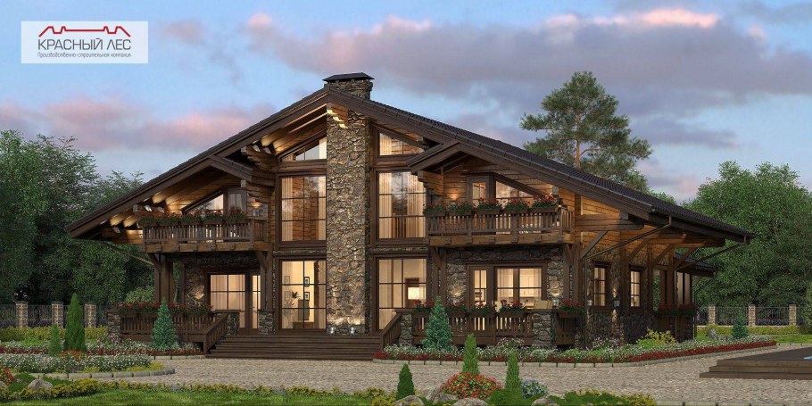 Комбинированное Шале из клееного бруса