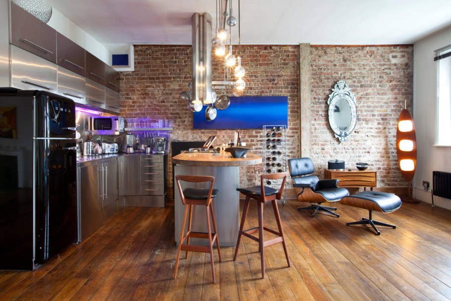 Угловой интерьер кухни лофт
